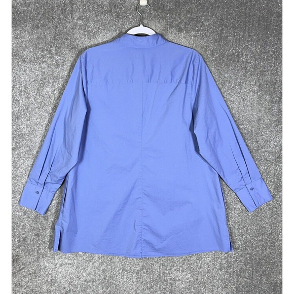 Denim & Co Long Sleeve Button Up Tunic Top Womens Size 1X Stretch Blue Pockets - Picture 2 of 15